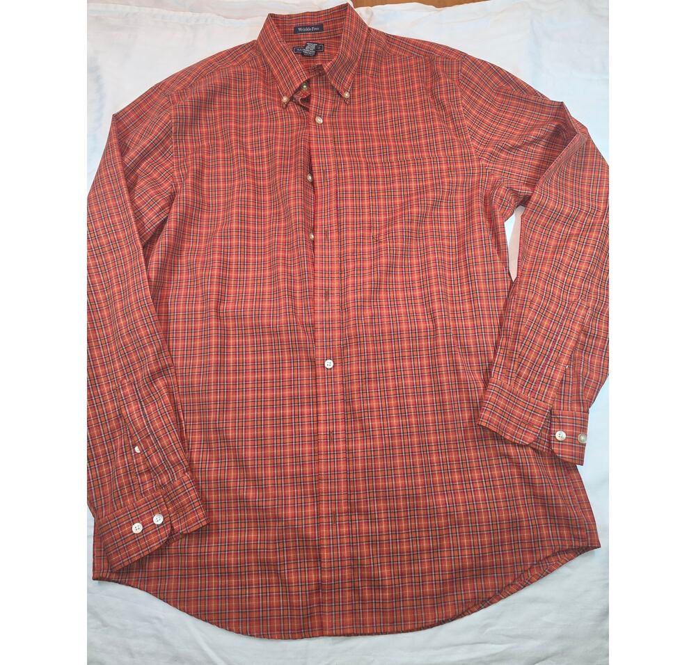 Saddlebred Tall Man Men's Rust Orange Plaid Wrinkle Free Shirt Size LT